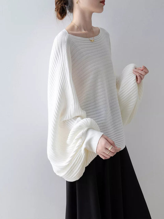 White Off-Shoulder Knit Sweater for Women