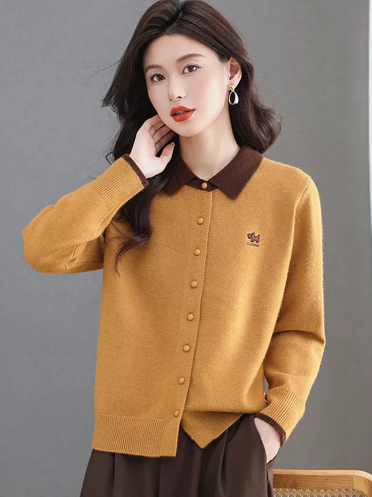 Colorblock Collar Knit Cardigan for Women