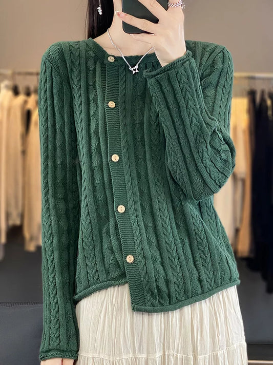 Cotton Knit Cardigan for Women with Asymmetric Design