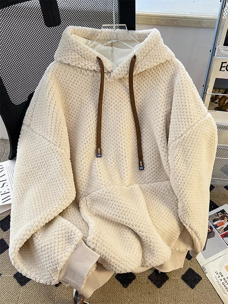 Sudadera con capucha de forro polar beige de alta gama para mujer