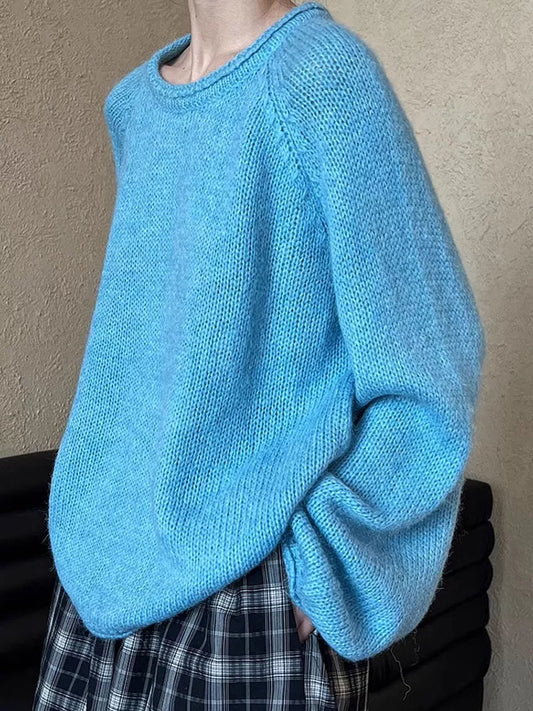 Women’s Sky Blue Korean Style Loose Knit Sweater