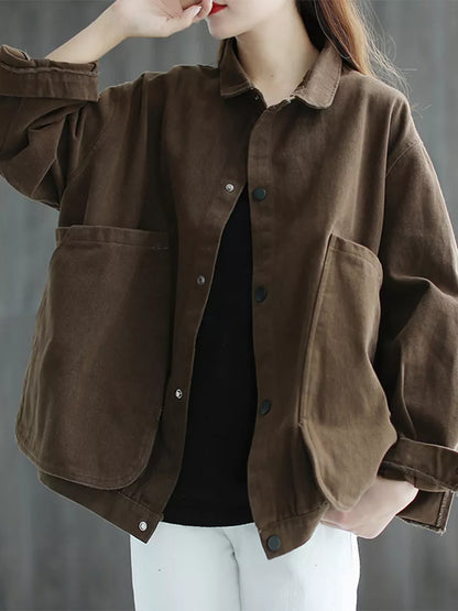 Chaqueta camisera elegante de talla grande con cuello y bolsillos grandes