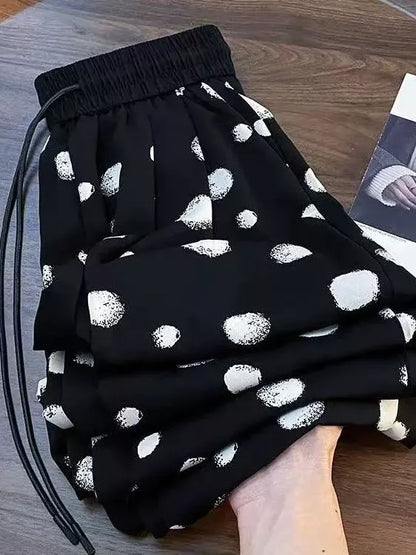 Pantalones anchos de gasa con lunares vintage para mujer