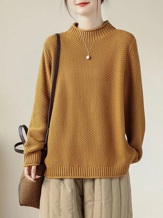 Vintage Cotton Half Turtleneck Sweater for Women