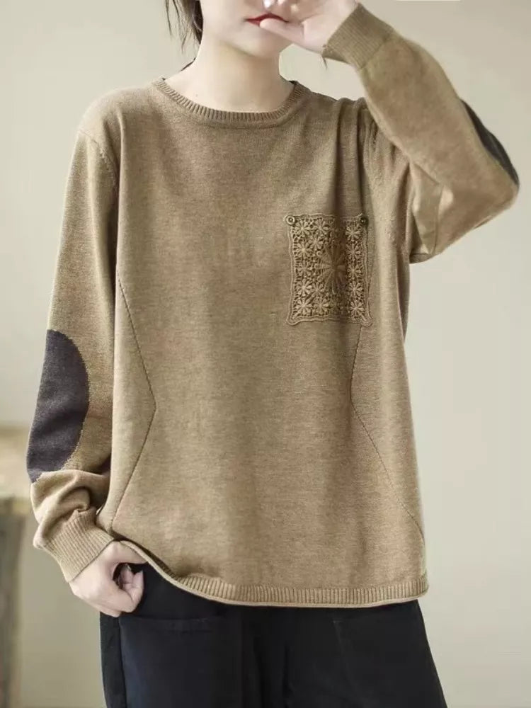 Vintage Colorblock Strickpullover für Damen