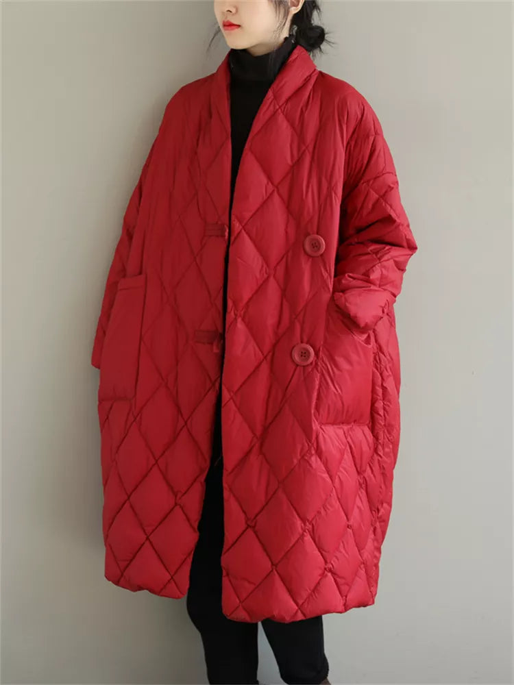 Roter, mittellanger Steppmantel mit Stehkragen für Damen