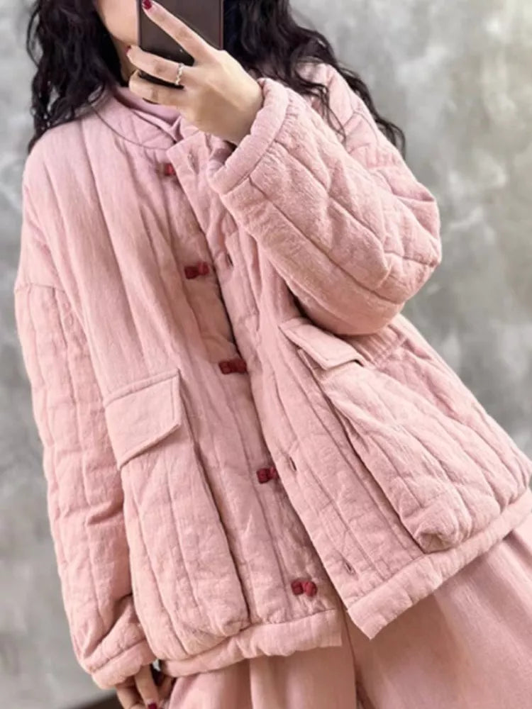 Vintage-Damenmantel aus gesteppter Baumwolle im chinesischen Stil in Rosa