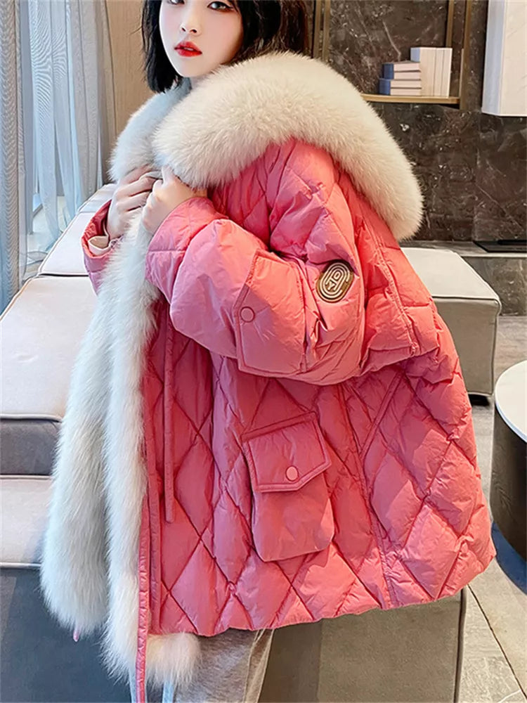 Mittellanger Parka mit Kunstfuchspelzbesatz für Damen