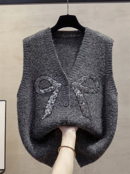 Paillettenbesetzte Strickjacke mit V-Ausschnitt für Damen