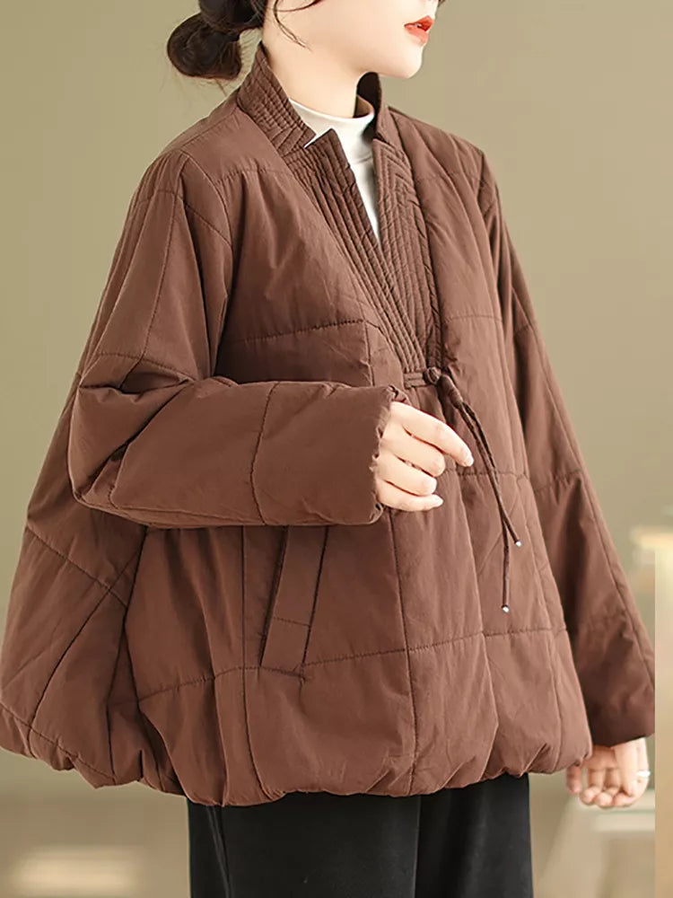 Vintage Chinese Style Hand-Finished Frog Button Padded Jacket for Women
