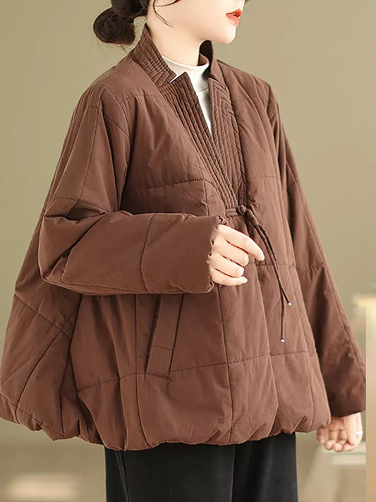 Vintage Chinese Style Hand-Finished Frog Button Padded Jacket for Women