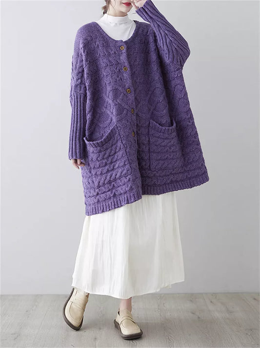 Fashion Purple Plus-Size Knit Cardigan for Women