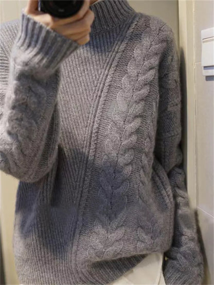Suéter de punto trenzado grueso con cuello alto para mujer: jersey grueso y cálido para invierno