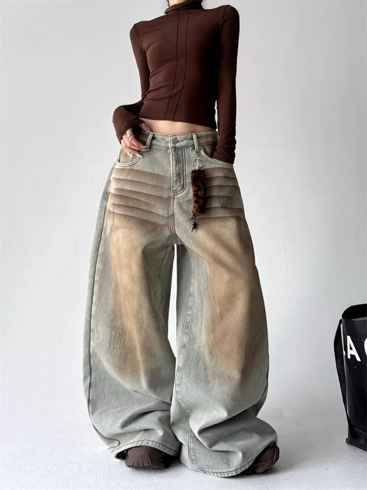 American Vintage Fleece-Lined Wide-Leg Denim Pants for Women
