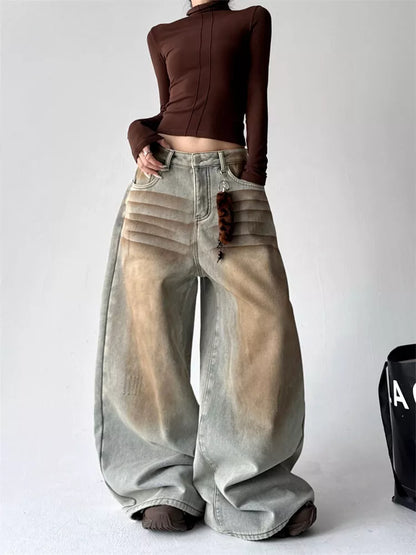 American Vintage Fleece-Lined Wide-Leg Denim Pants for Women