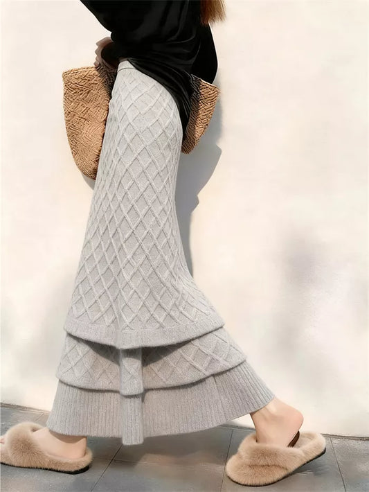 Women's Grey Knitted Tiered Cake Skirt