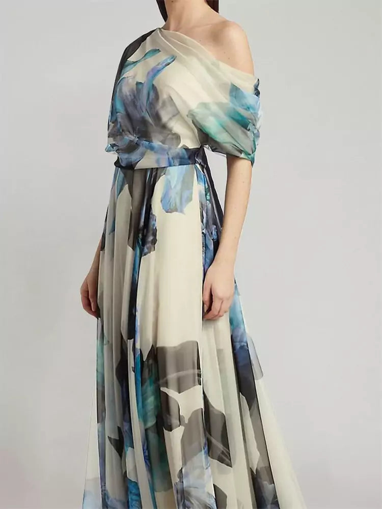 Bohemian Resort Style Printed Maxi Dress with Tie Details