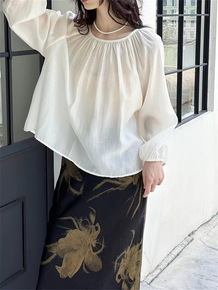 Chic Tencel Silk Blouse with Oriental Flair