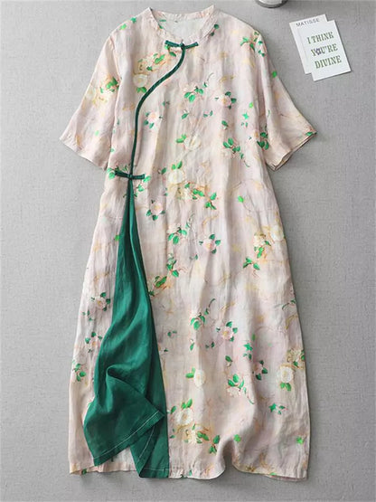 Vintage Floral Qipao Dress – Elegant Modern Chinese Cheongsam for Daily Wear