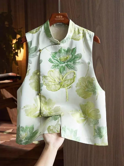 Elegante Jacquard-Weste mit Blumenmuster für Damen – Neues modisches Oberteil im chinesischen Stil für Frühling 2025