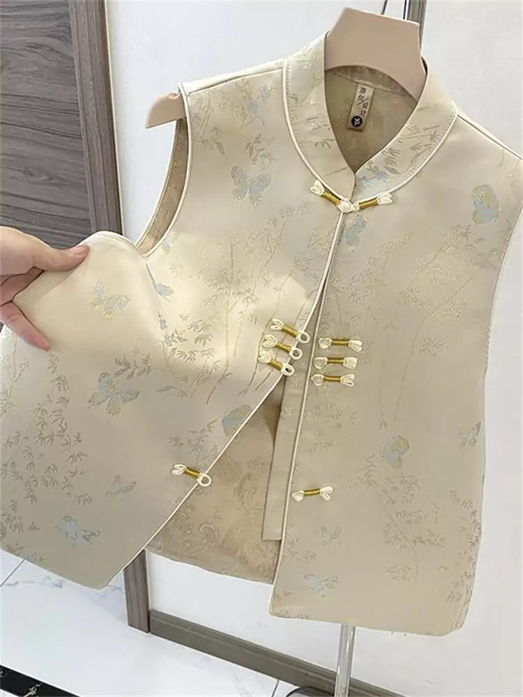 Chinese Style Waistcoat for Women – Lightweight Spring & Autumn Vest with Frog Buttons