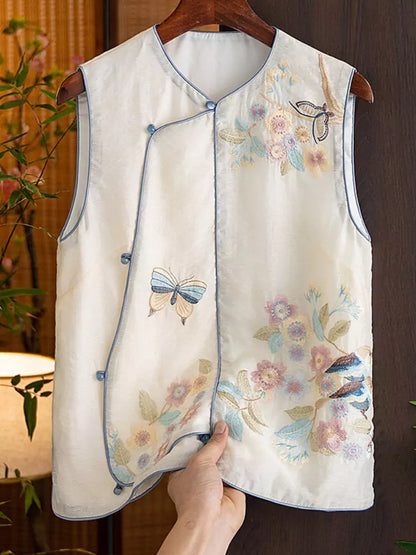 Neue Tencel-Weste im chinesischen Stil für Damen – leichtes, ärmelloses Sommertop mit asymmetrischem Verschluss und exquisiter Stickerei.
