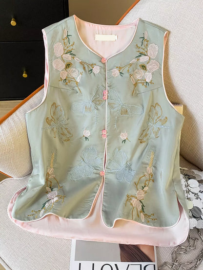 Neue, hochwertige, bestickte Weste im chinesischen Stil mit Stehkragen für Damen