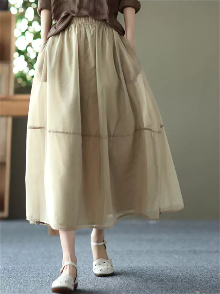 Elegant A-Line Tulle Patchwork Skirt with Artistic Flair