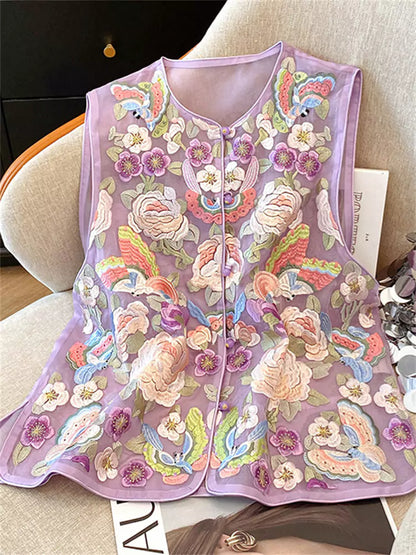 Neue Sommerweste im chinesischen Stil aus Maulbeerseide mit aufwendiger Stickerei