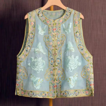 Damen-Frühlingsweste im chinesischen Stil, bestickt mit Jacquardmuster und Retro-Knoten