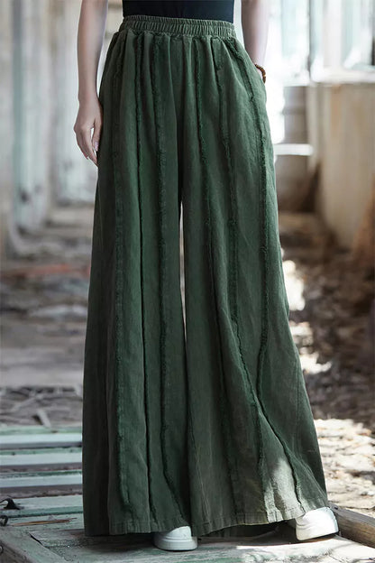 Pantalones anchos de ramio lavado vintage para mujer