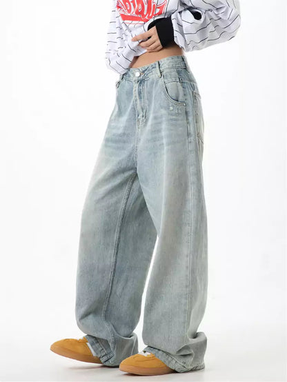 Vaqueros cargo de pierna ancha y corte holgado estilo vintage americano para mujer