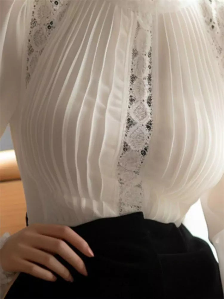 Elegant White Puff Sleeve Blouse for Women – High Neck Chic Top with Sophisticated Style