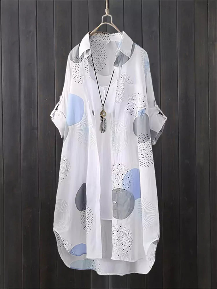 Plus Size Mid-Length Lightweight Printed Blouse with Unique Design for Women