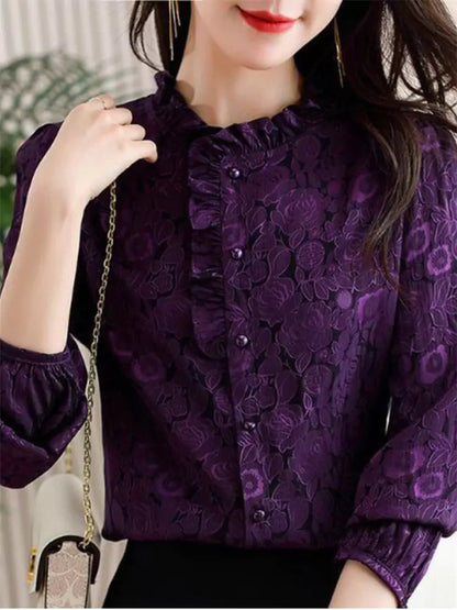 Elegantes, strukturiertes Hemd mit Rüschensaum für Damen