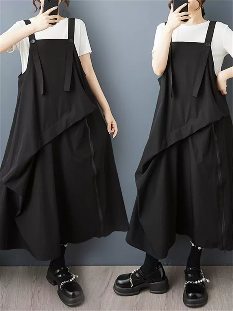 Dark Academia Style Patchwork Suspender Dress