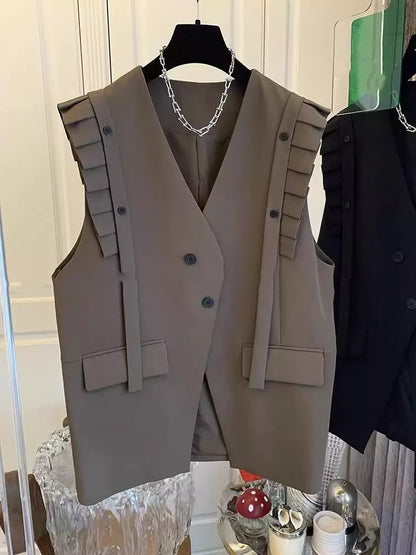Ärmellose Blazer-Weste mit Rüschenbesatz für Damen