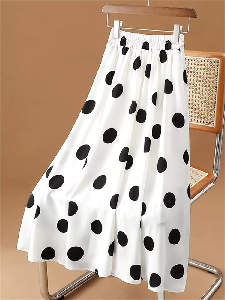 Eleganter, hochtaillierter Chiffon-Midirock mit Polka-Dots für Damen