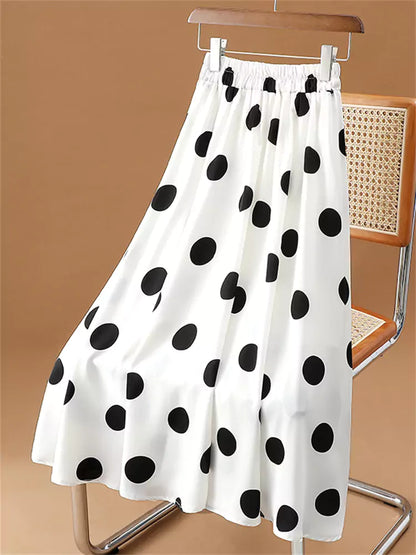 Eleganter, hochtaillierter Chiffon-Midirock mit Polka-Dots für Damen