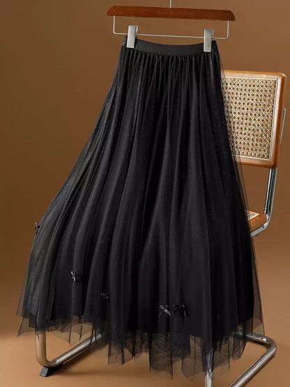 Hochwertiger, beidseitig tragbarer Tüllrock mit Schleife, unregelmäßigem Saum und A-Linien-Schnitt für Damen