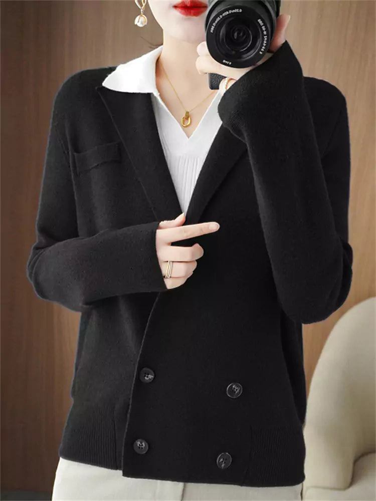 Cárdigan corto de punto camello de moda para mujer