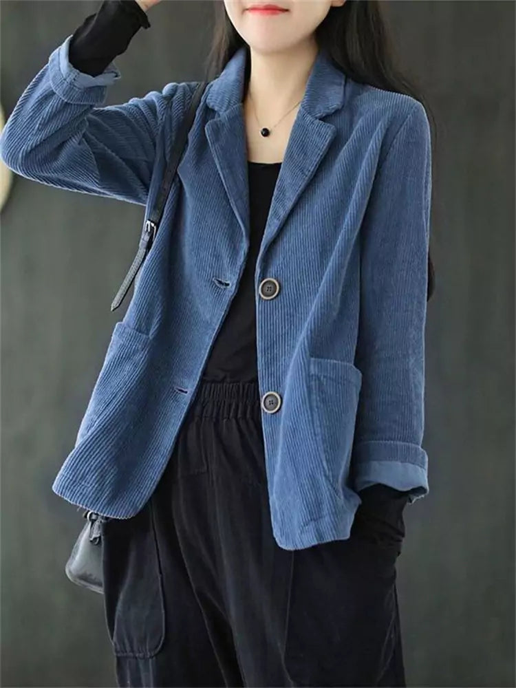 Brick Red Corduroy Blazer Jacket for Women in Short Tailored Style