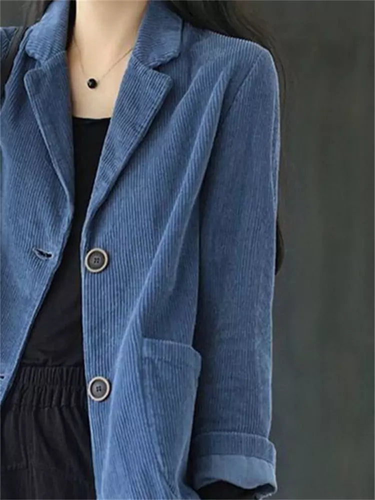Brick Red Corduroy Blazer Jacket for Women in Short Tailored Style