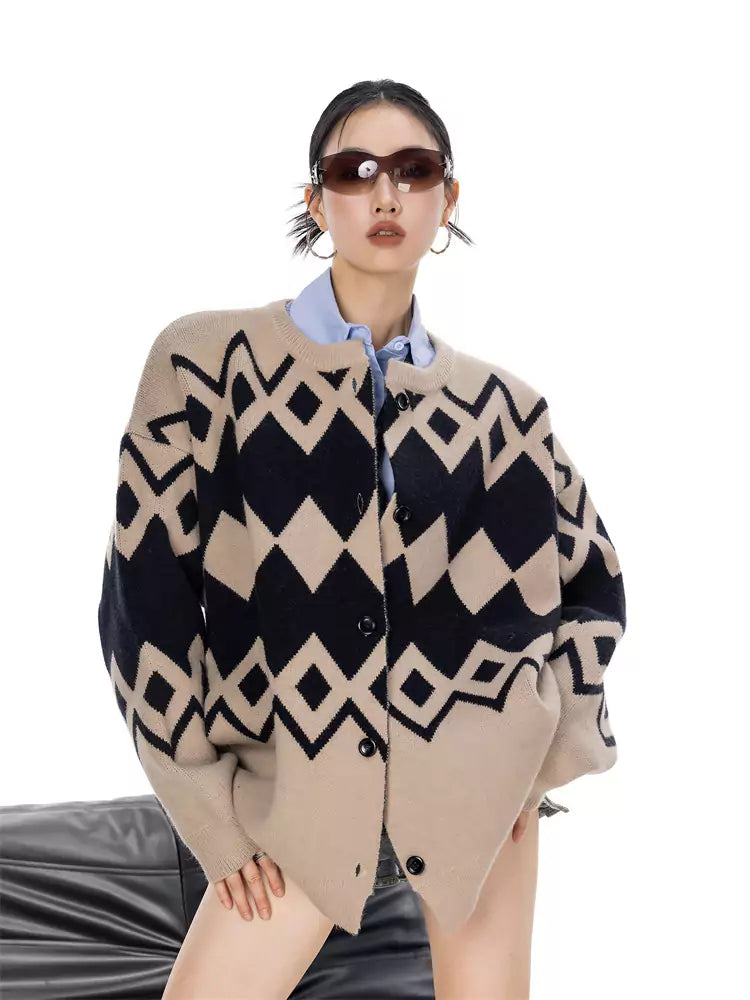 Cárdigan vintage de punto rombos para mujer