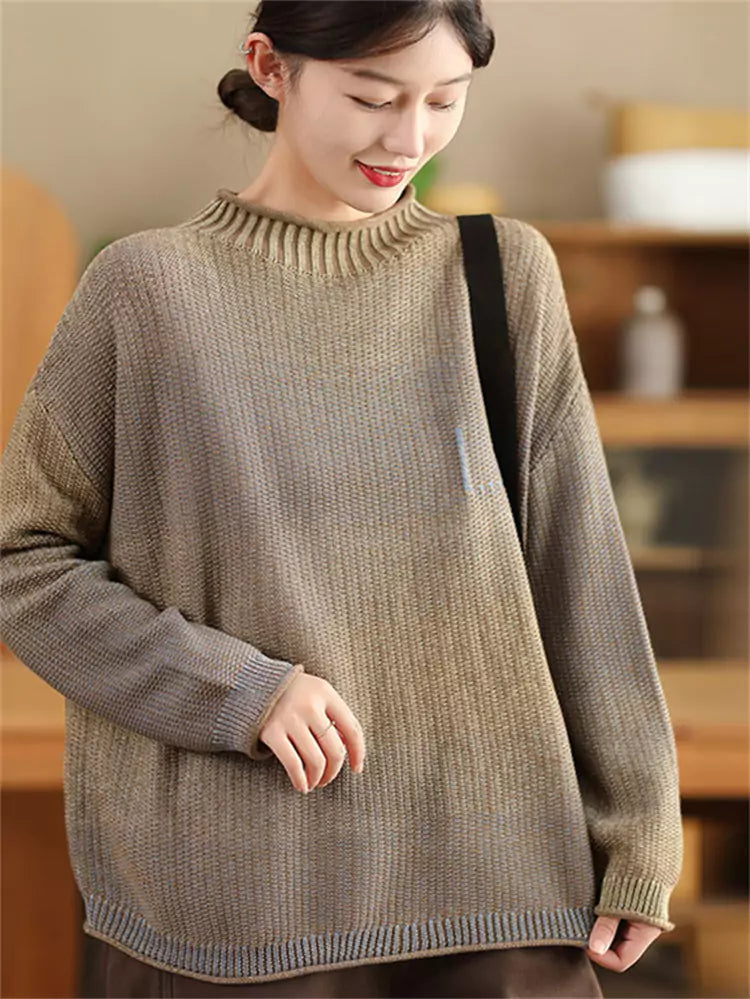 Vintage-Pullover mit Farbverlauf und Rundhalsausschnitt für Damen
