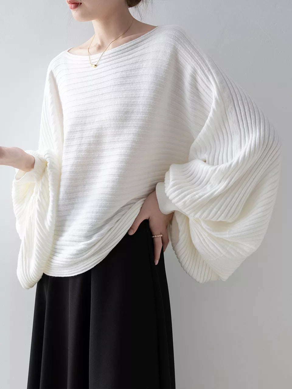 White Off-Shoulder Knit Sweater for Women