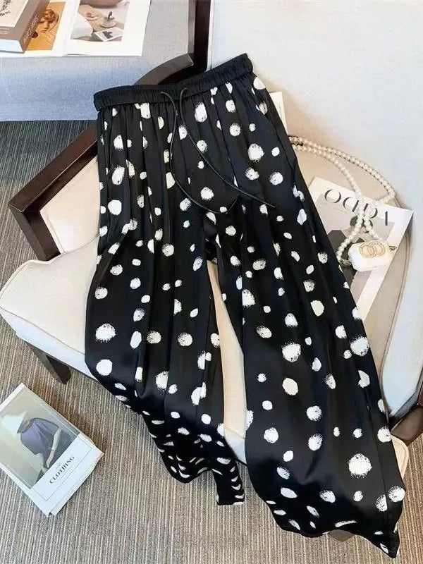 Pantalones anchos de gasa con lunares vintage para mujer
