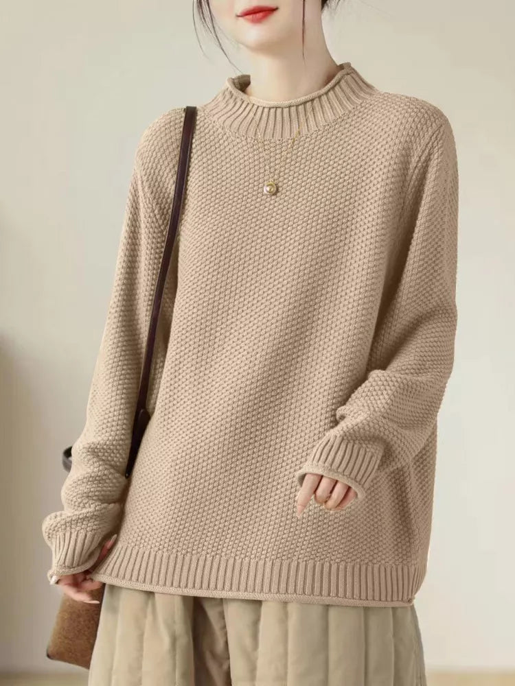 Suéter vintage de algodón con cuello alto para mujer