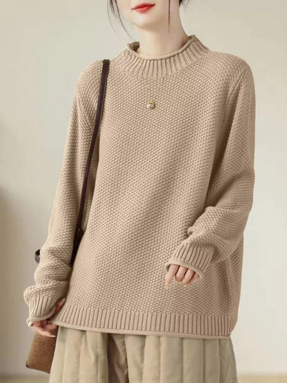 Suéter vintage de algodón con cuello alto para mujer