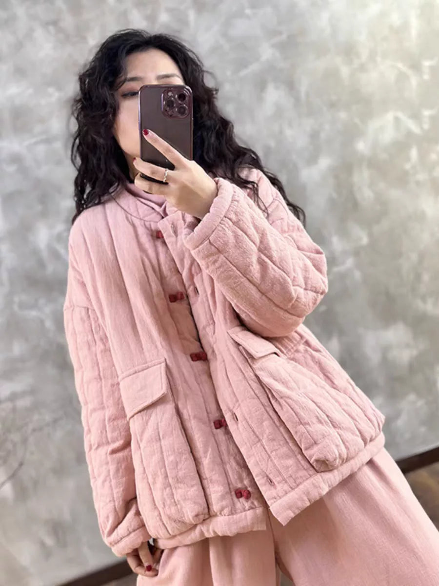 Vintage-Damenmantel aus gesteppter Baumwolle im chinesischen Stil in Rosa
